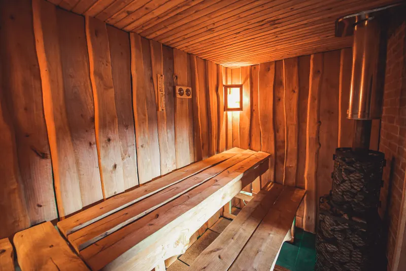 Olchowa sauna fińska z piecem na drewno w Ziołowym Moczydle